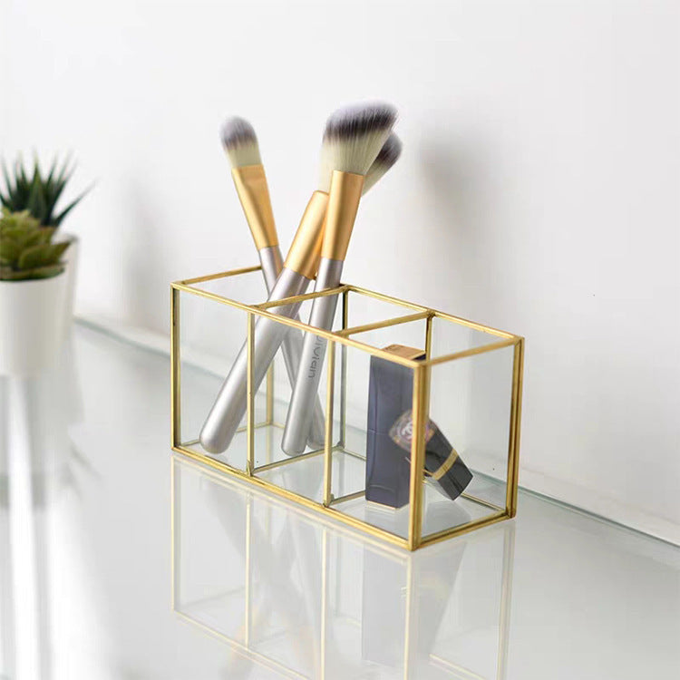 Glass makeup brush storage