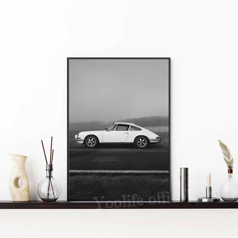 Black White Porsche Canvas