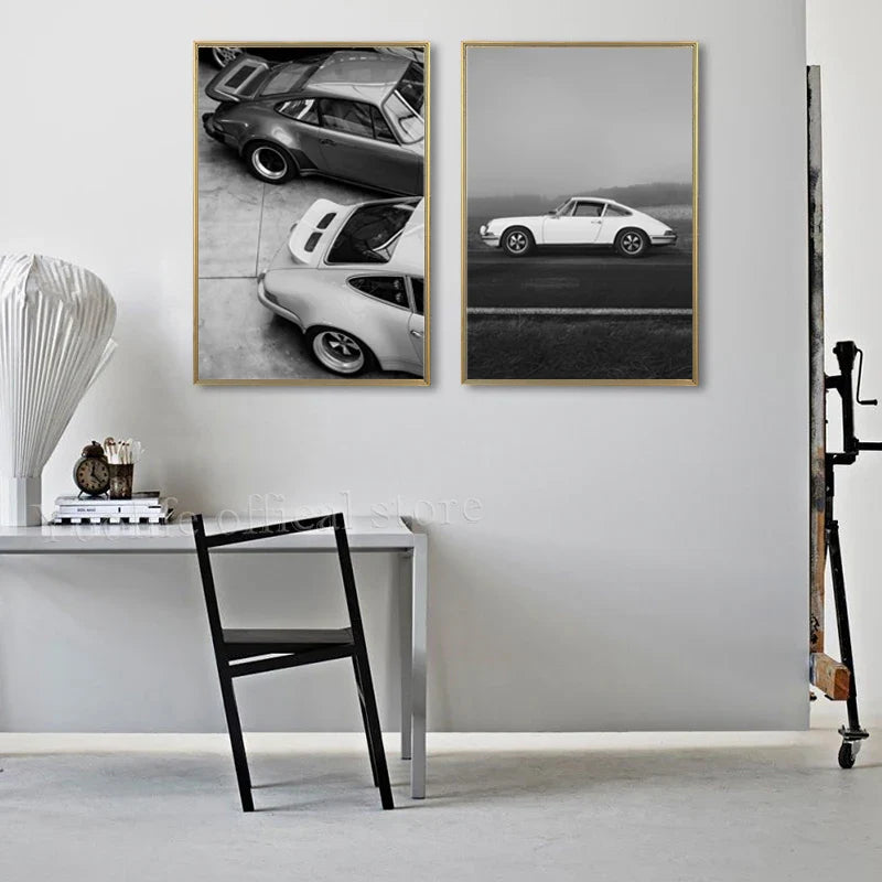 Black White Porsche Canvas