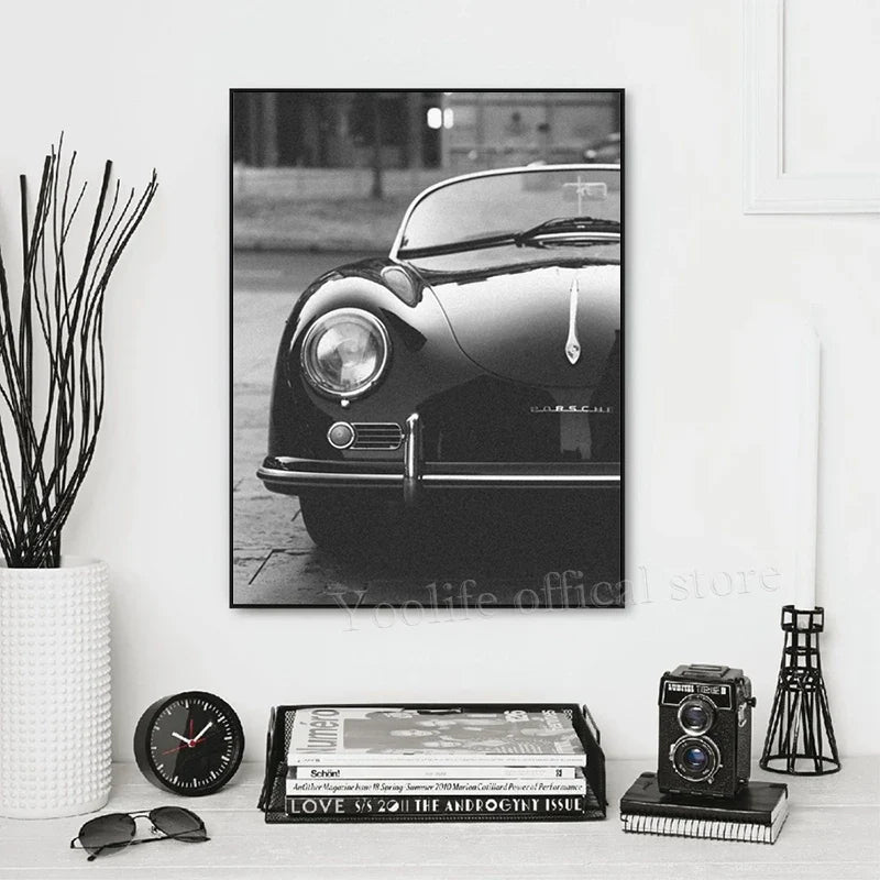 Black White Porsche Canvas