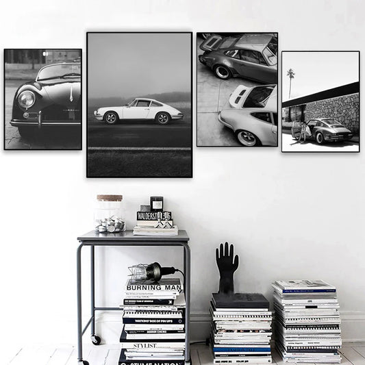 Black White Porsche Canvas